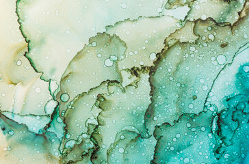 Modern fluid paints colors background. Abstract blue green texture background alcohol Ink Pattern.