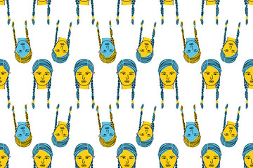 Women seamless background. Ukranian girl. Character vector illustration.  Cute cartoon people.