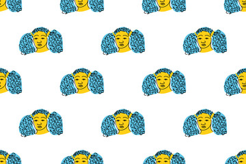 Women seamless background. Ukranian girl. Character vector illustration.  Cute cartoon people.