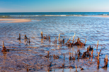 Beautiful scenery of the Baltic Sea beach in Leba. Poland