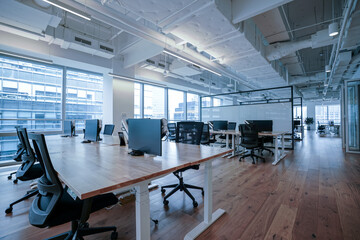 Interior of modern empty office building.Open ceiling design.