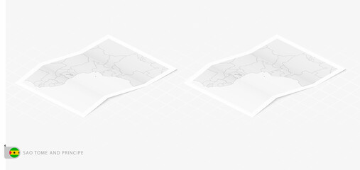 Set of two realistic map of Sao Tome and Principe with shadow. The flag and map of Sao Tome and Principe in isometric style.