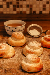 Traditional Easter baking served with honey at breakfast. Delicious homemade hot buns from sweet yeast dough,CZ jidase, traditionally baked in Czech on Holy Maundy Thursday before Easter. Czech food