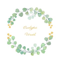 A wreath of eucalyptus leaves. Watercolor illustration
