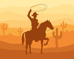 Fototapeta na wymiar cowboy in horse sunset