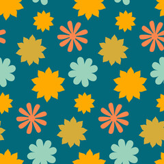 Summer Floral Seamless Pattern 70s Retro style