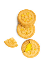 group of butter biscuit isolated on white background, top view
