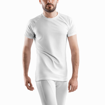Mockup of sports compression pants and t-shirt on a man