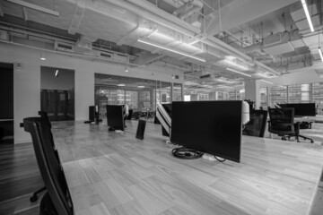 Interior of modern empty office building.Open ceiling design.