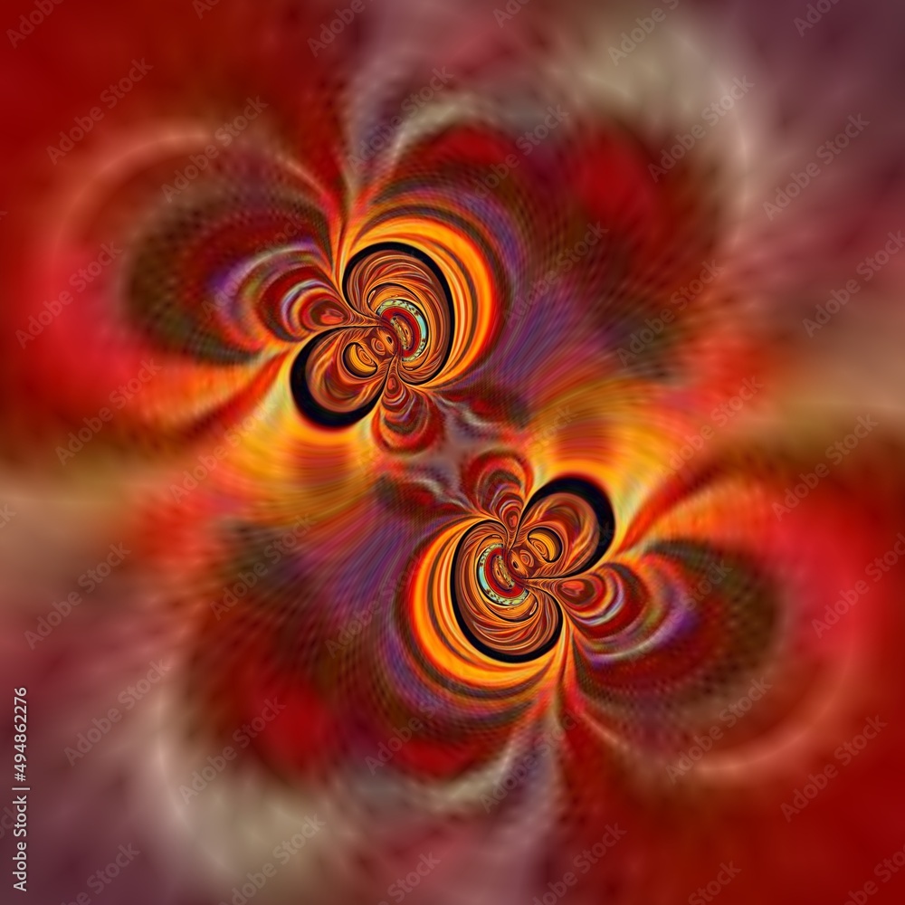 Poster cyclone style abstract pattern and symmetric intricate design in yellow gold red and orange