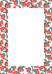 Flower frame border size a4, format a4. Floral pattern. Cute floral background. Background with flower brush strokes