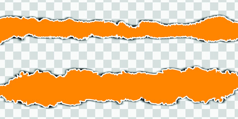 orange banner with white torn 2 pieces ripped paper vector