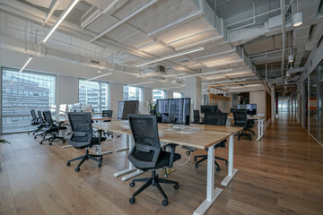 Interior of modern empty office building.Open ceiling design.