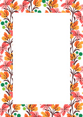 Flower frame border size a4, format a4. Floral pattern. Cute floral background. Background with flower brush strokes