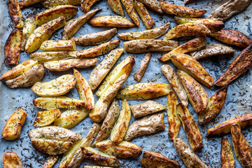 Rustic potatoes in a baking dish