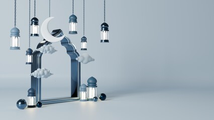 Islamic Background, Lantern. design concept of ramadan kareem, mawlid, iftar, Isra and miraj or eid al fitr adha, copy space text area, 3D illustration render. copy space text area.