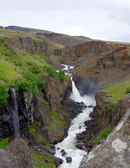 Impressive and breathtaking view onto Iceland´s fourth tallest or highest waterfall cascade...