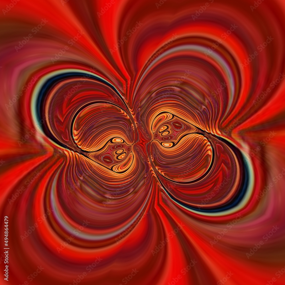 Poster cyclone style abstract pattern and symmetric intricate design in yellow gold red and orange