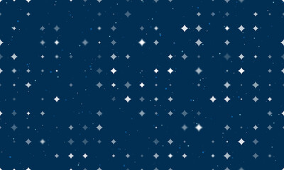 Seamless background pattern of evenly spaced white star symbols of different sizes and opacity. Vector illustration on dark blue background with stars