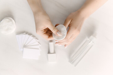 Master performing a professional manicure at beauty salon, on-line manicure training course. Nail...