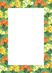 Flower frame border size a4, format a4. Floral pattern. Cute floral background. Background with flower brush strokes