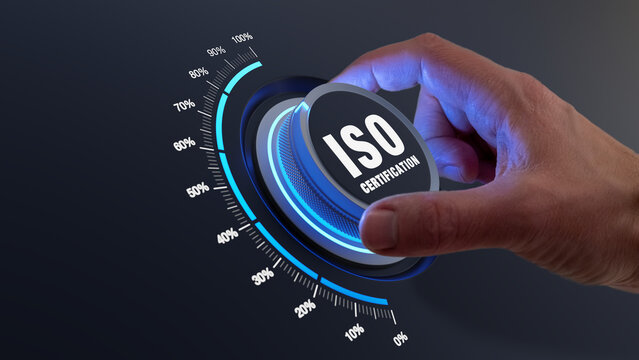 ISO certification and implementation process. Quality assurance management for business and companies. Certified by International Standard Organization. Standardization and continuous improvement.