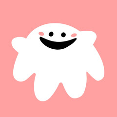 Cute smiling fat ghost on a pink background. Illustration with ghost character isolated on background.
