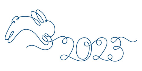 Water rabbit symbol of the year 2023. Bunny continuous line. Hand drawn cute illustration on a white background. 