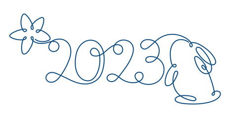 Water rabbit symbol of the year 2023. Bunny continuous line. Hand drawn cute illustration on a white background. 