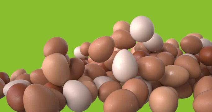 3D Animation Ostereier in Naturfarben - Hintergrund Gr&uuml;n