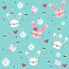  Easter holiday background seamless pattern with easter bunny.