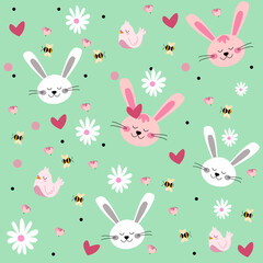  Easter holiday background seamless pattern with easter bunny.