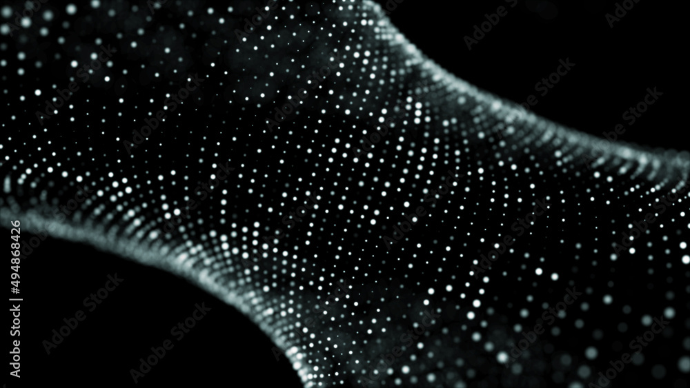 Poster digital background with movement of glowing particles. complex technologies of big data. 3d renderin