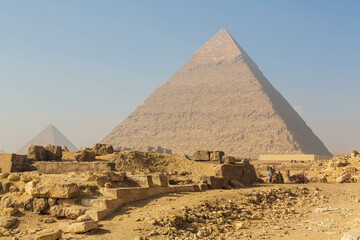 Fototapeta na wymiar The great Pyramid complex of Giza (the Pyramid of Khufu or the Pyramid of Cheops). Cairo, Egypt 
