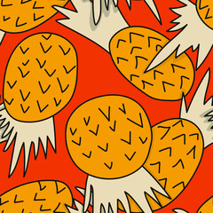 Seamless vector pattern with chaotic pineapples