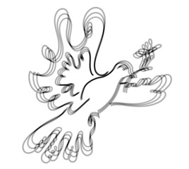 A digital blurred illustration of the flying dove of peace isolated on the white background