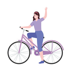 Fototapeta na wymiar woman in lilac bicycle