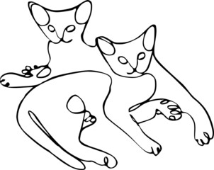 Cat one line drawing art. Editable stroke vector illustration of domestic animal for logo or decoration.