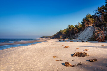 Beautiful scenery of the Baltic Sea beach in Leba. Poland - obrazy, fototapety, plakaty