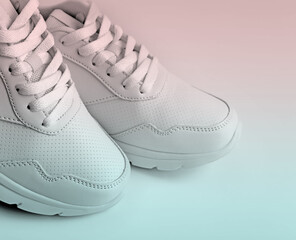 Sport trainers for jogging on white background closeup