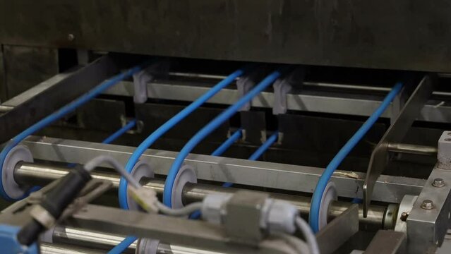 conveyor in the confectionery shop for the production and assembly of chocolate wafers
