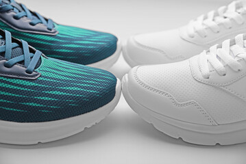 Sport trainers for jogging on white background closeup