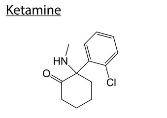 Chemical structure of Ketamine on a white background.