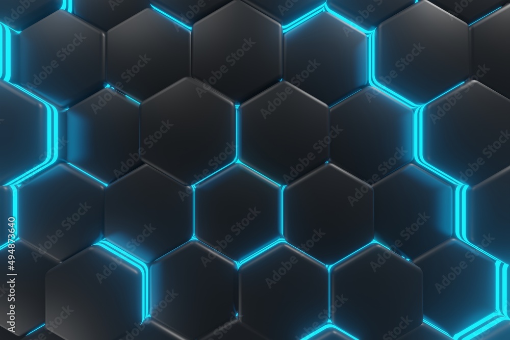 Aufkleber luminous hexagons, black and cyan abstract background made of geometric shapes, color structure made