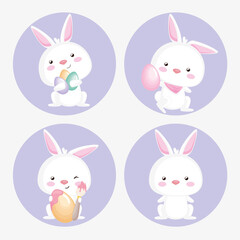 four happy easter rabbits