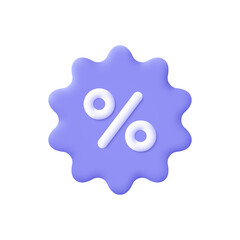 Shopping price tag, discount coupon with percent symbol. Online shopping, discount offer, sales, promotion.  3d vector icon. Cartoon minimal style.