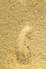 Close up of green natural bentonite clay powder for face mask, face cream, body wrap, selective focus. Abstract background