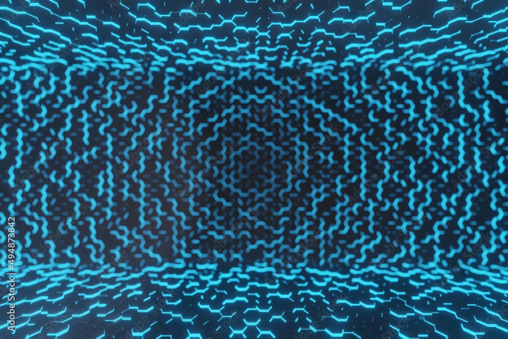 Poster blue hexagons, abstract background made of geometric shapes, structure made of honeycombs, 3d render