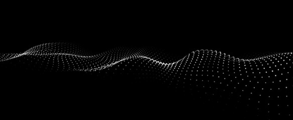 Dynamic wave on an abstract dark background. Futuristic dot picture. Vector illustration.