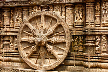 Fototapeta na wymiar Wheel of Samsara. Konark Sun Temple